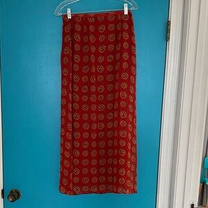 Allison Taylor Red Maxi Skirt with Gold Swirls